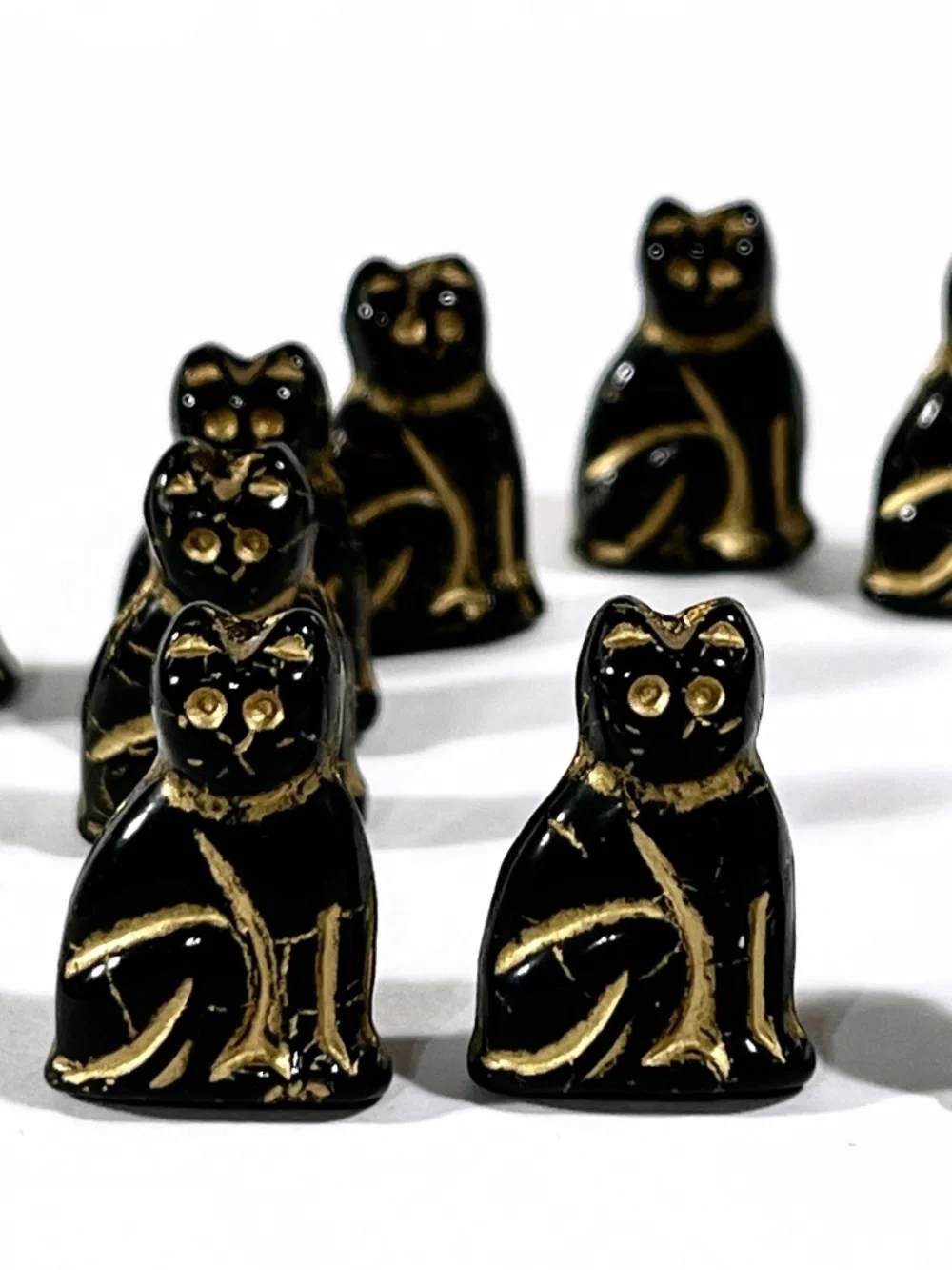 Vintage Molded Glass Cat Beads Black 10pc Czech